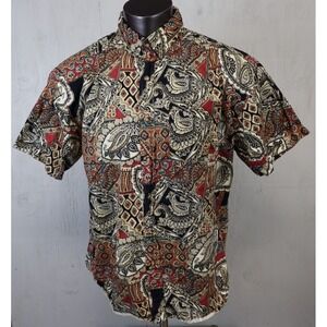 Mens Vintage Career Club Paisley Shirt Short Sleeve Button Front Size XL Cotton